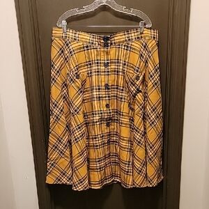 Hell Bunny Yellow & Forrest Green Button Front Skirt. 3X  NWT